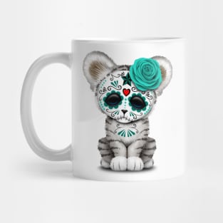 Blue Day of the Dead Sugar Skull White Tiger Cub Mug